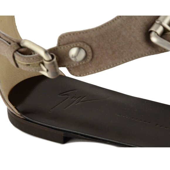 GIUSEPPE ZANOTTI SHOES FLAT FABRIC LEATHER GLADIATOR SANDALS - Picture 7 of 10